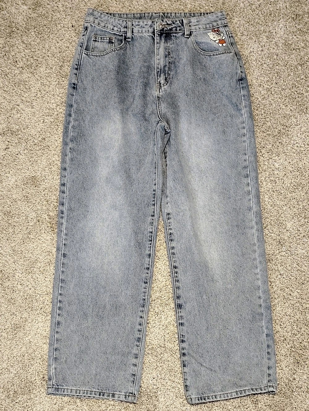 SHEIN Hello Kitty Straight Leg Jeans in Blue Size Large